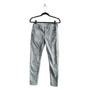 True Religion Womens Chrissy Mid-Rise Straight-Leg Skinny Fit Floral Jeans Green